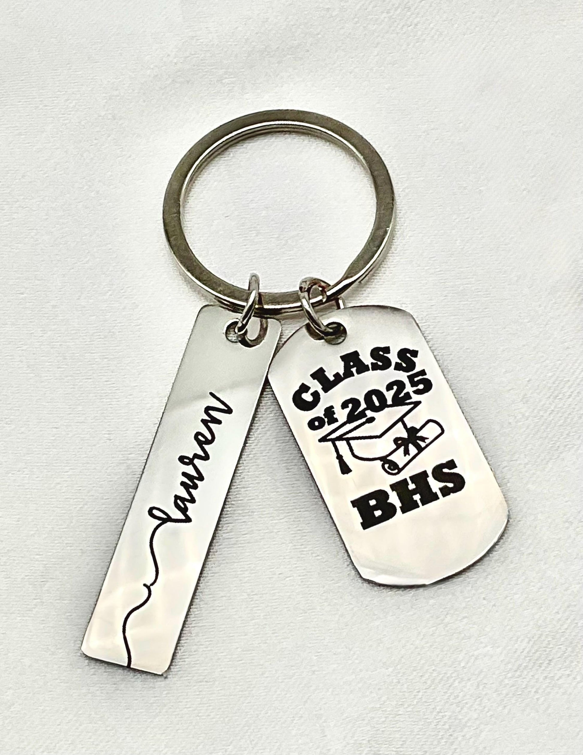 Graduation Gift College, Profession, High School - Class of - Key Chain with Personalized Name - Congratulations Charm - Tag