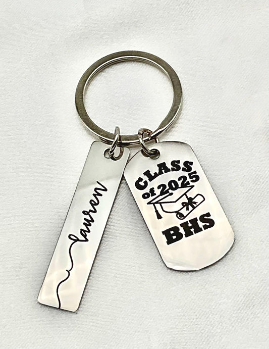 Graduation Gift College, Profession, High School - Class of - Key Chain with Personalized Name - Congratulations Charm - Tag