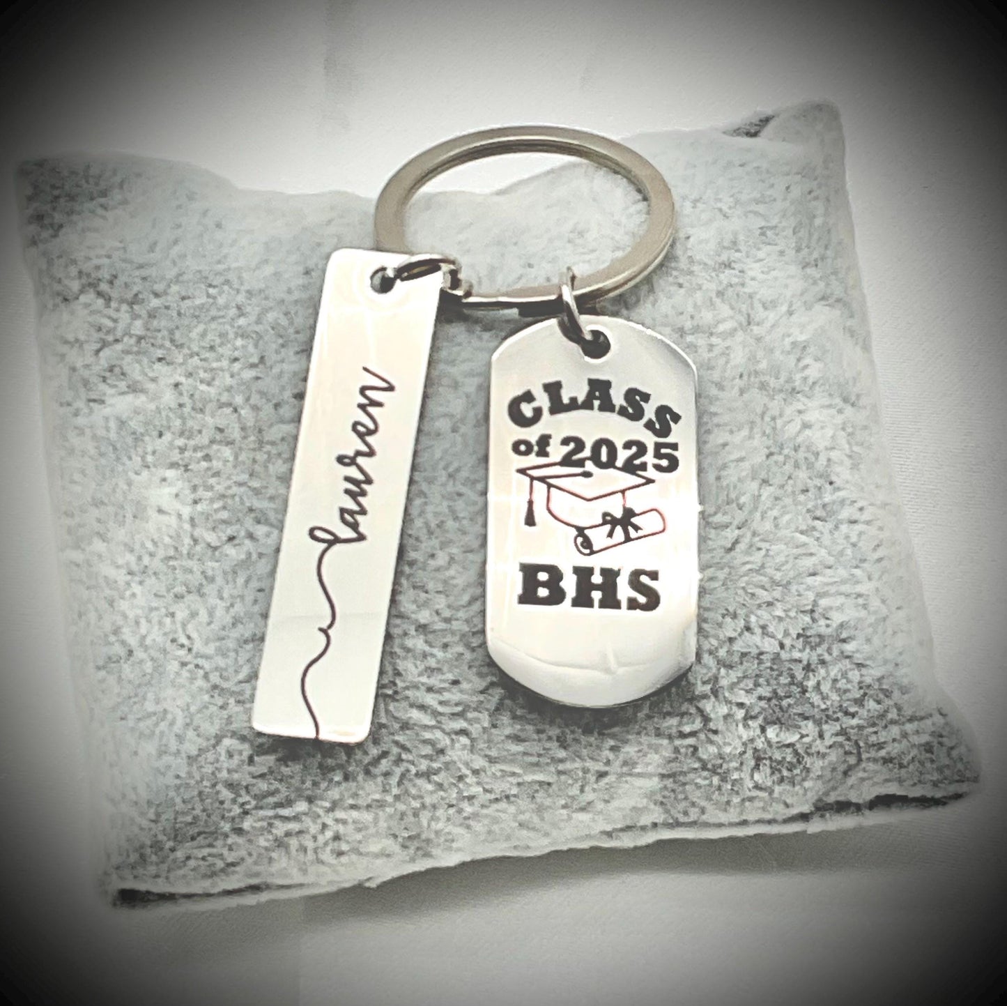Graduation Gift College, Profession, High School - Class of - Key Chain with Personalized Name - Congratulations Charm - Tag
