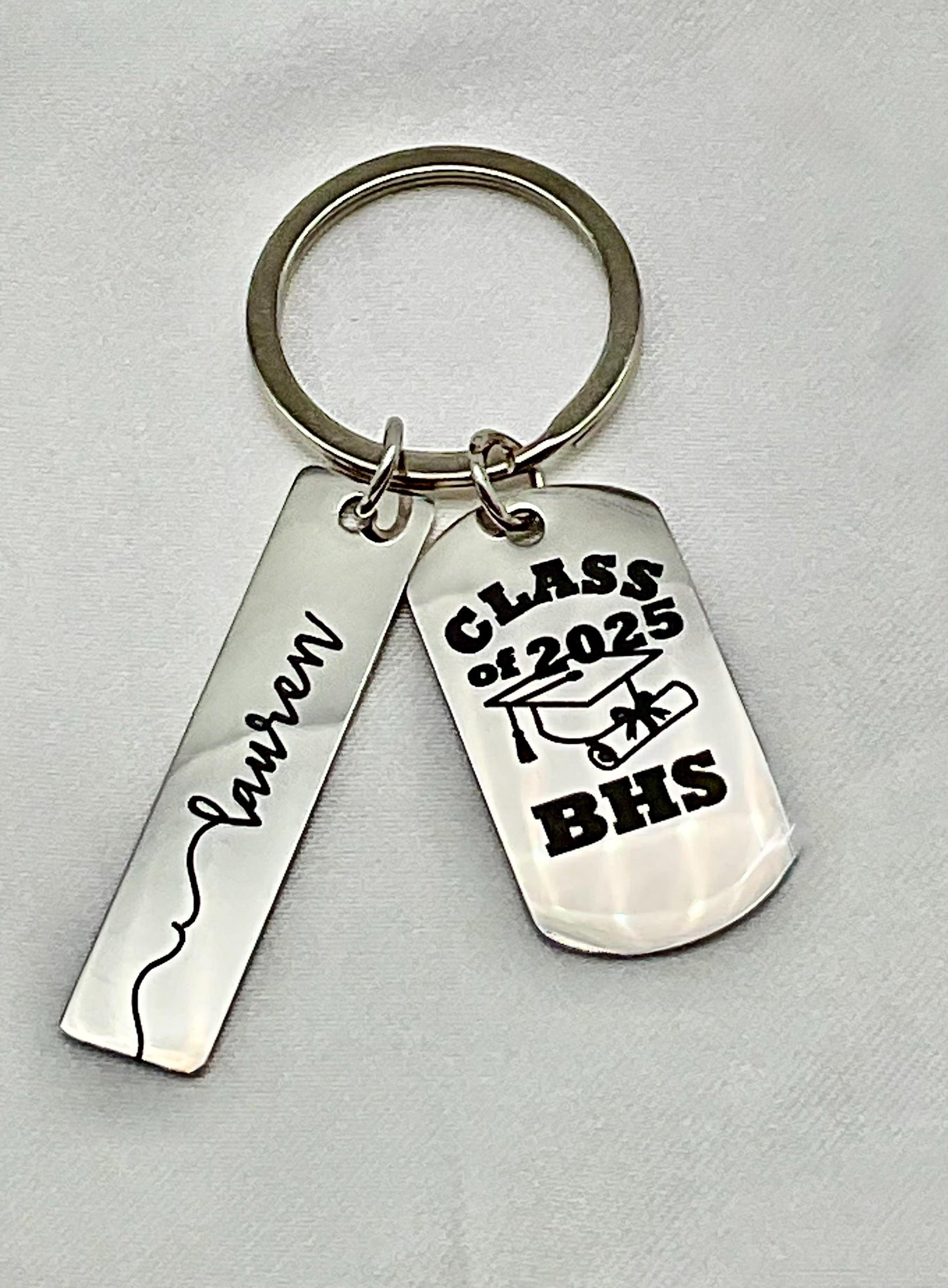 Graduation Gift College, Profession, High School - Class of - Key Chain with Personalized Name - Congratulations Charm - Tag