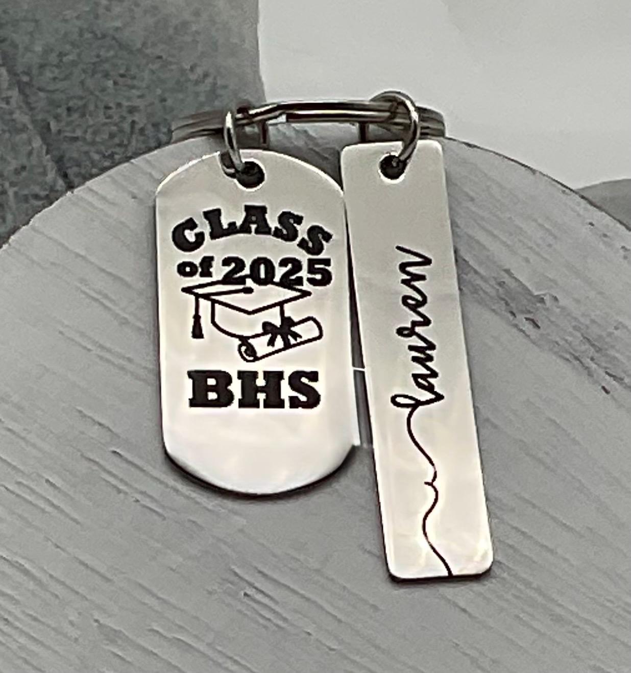 Graduation Gift College, Profession, High School - Class of - Key Chain with Personalized Name - Congratulations Charm - Tag