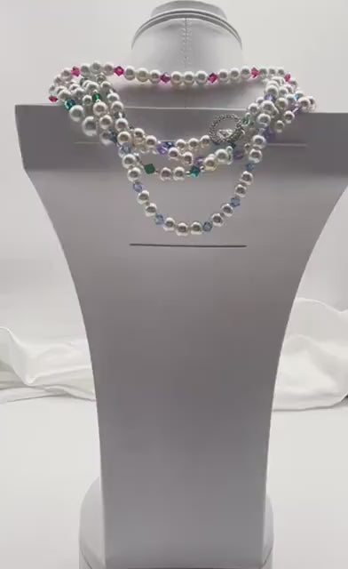 Assorted Colors Crystal and Pearl Necklace with Matching Earrings - Bridal Wedding Prom Formal Jewelry Pink, Lavender, Green, Blue, R. Blue