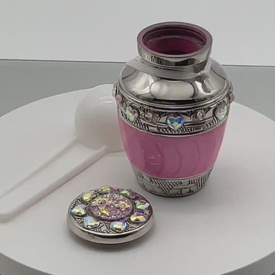 Pink Memorial Cremation Funeral Ash Urn with Charm, Stainless Steel Heart Charm with Birthstone