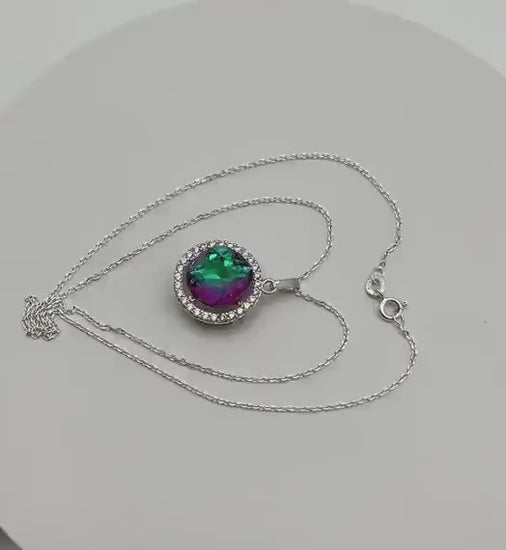 Genuine Vitrail Colored Crystal Necklace Pendant with CZ Accents - 18” Sterling Silver Chain