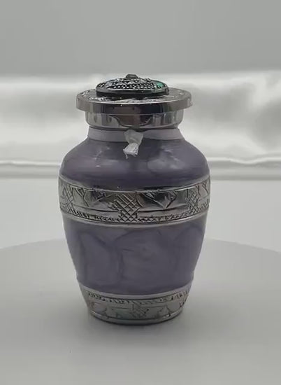 Lavender / Purple Memorial Cremation Funeral Ash Urn with Charm, Stainless Steel Heart Charm with Birthstone