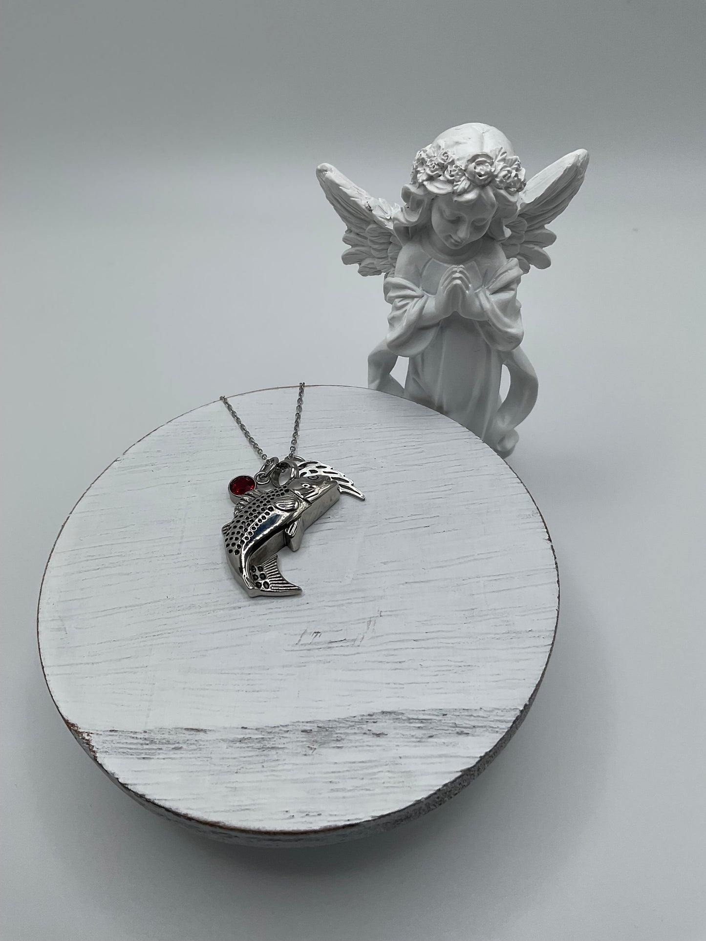Silver Bass Fish Ash Urn Necklace Charm Birthstone with Personalization for Male or Female Funeral Memorial