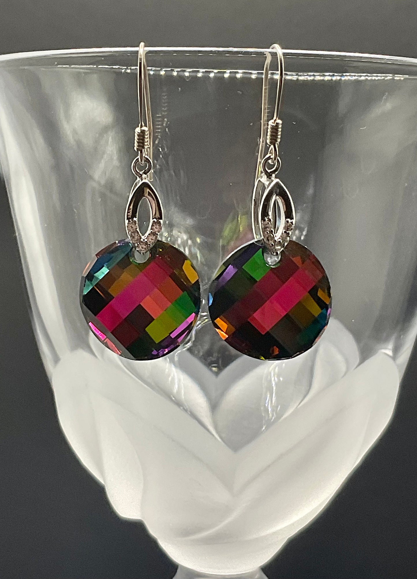 Swarovski Rainbow Dangle Earrings with Diamond Accents