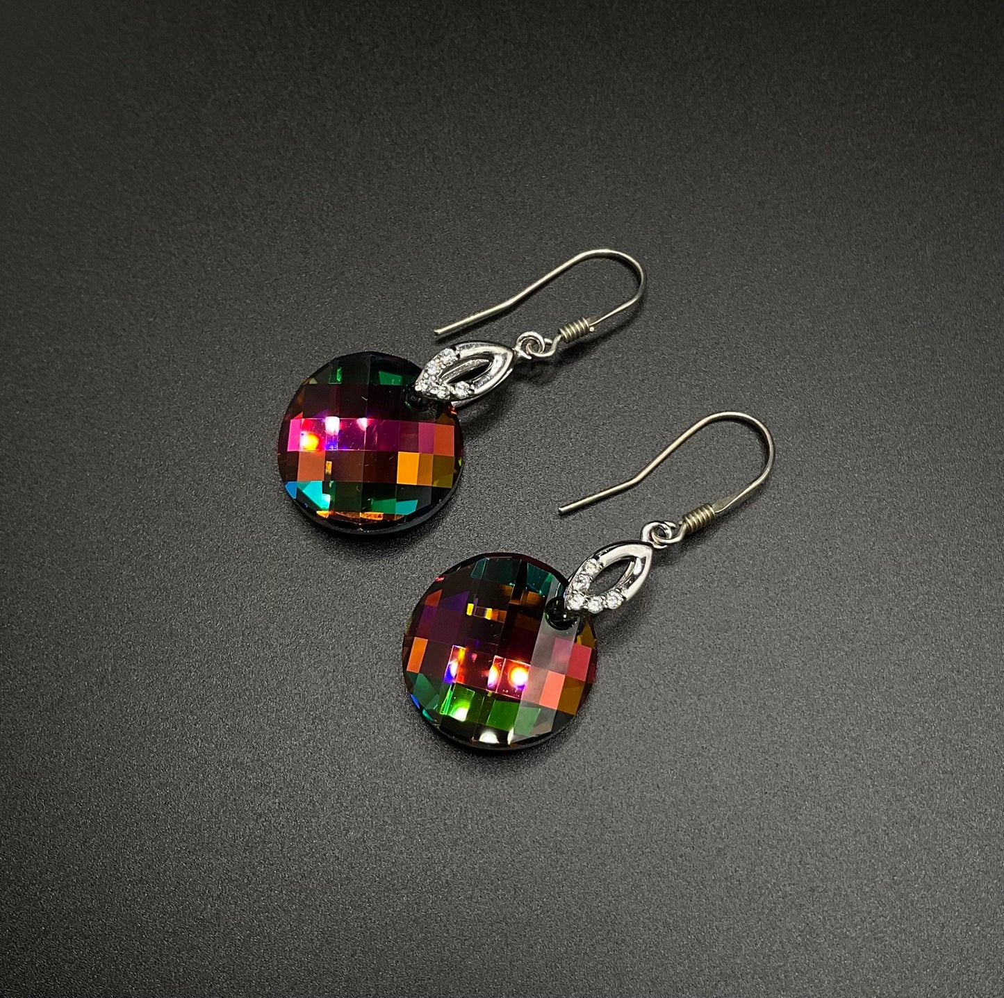 Swarovski Rainbow Dangle Earrings with Diamond Accents