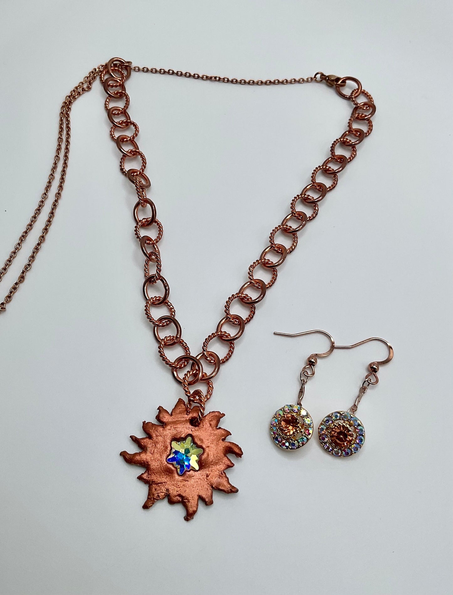 Handmade Star Necklace and Earring Set Bronze Colored With Copper Necklace