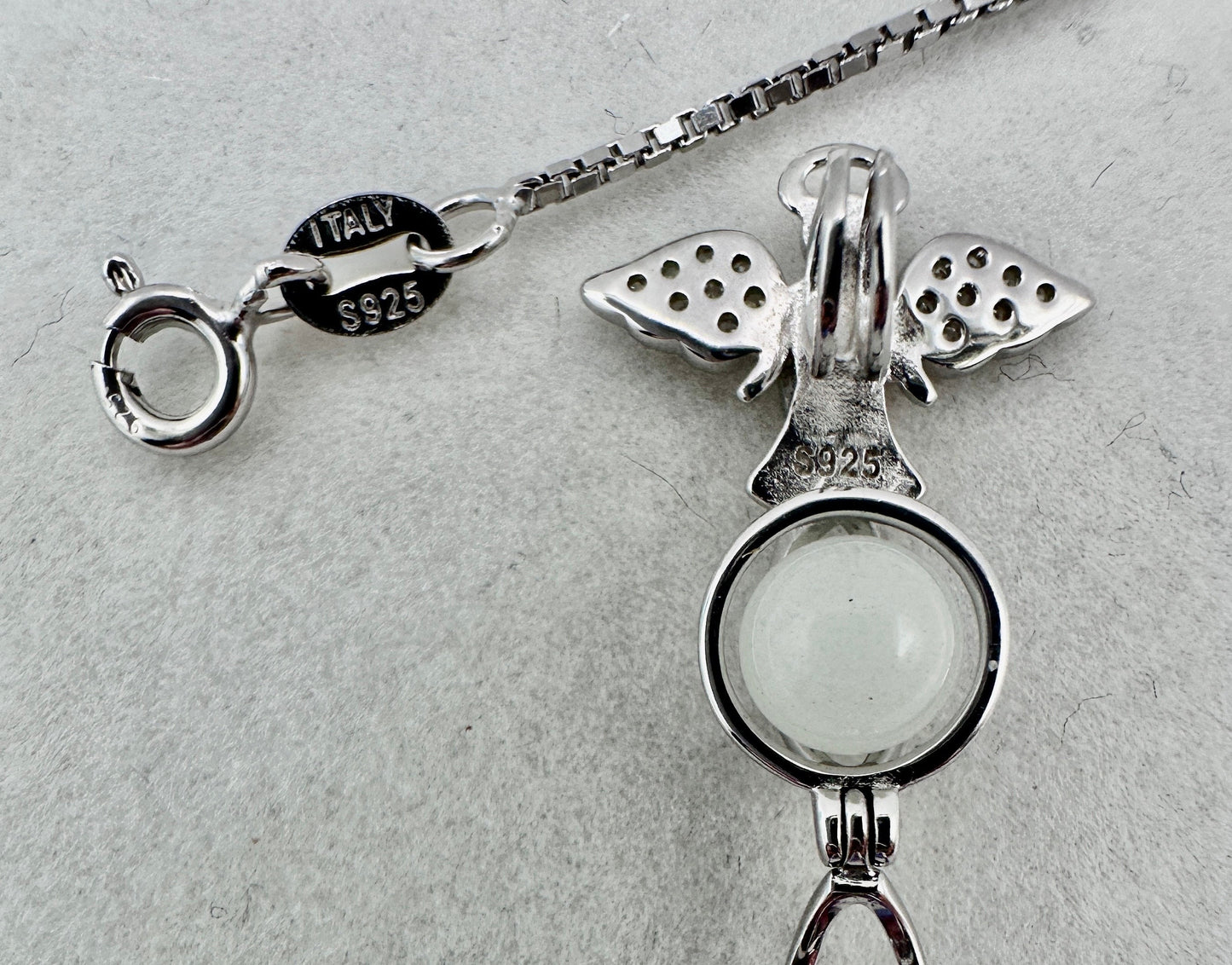 Angel Pendent with Birthstone on a Sterling Silver 18” Necklace