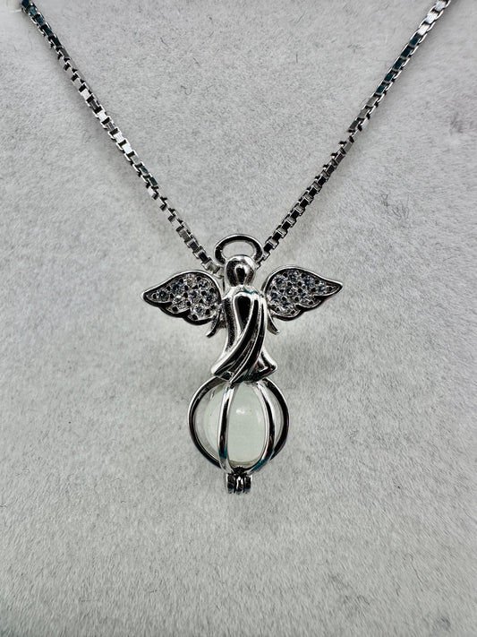 Angel Pendent with Birthstone on a Sterling Silver 18” Necklace