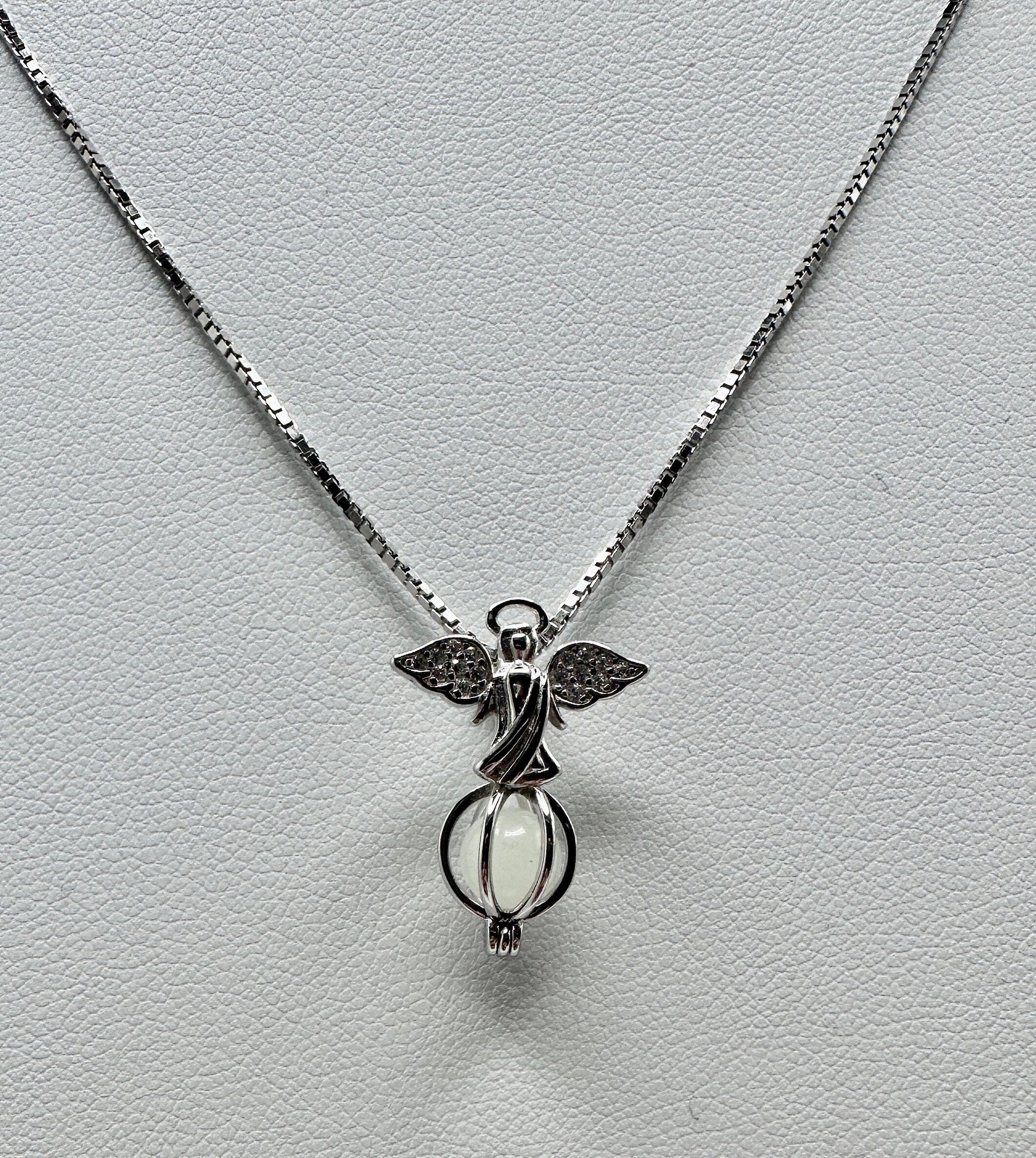 Angel Pendent with Birthstone on a Sterling Silver 18” Necklace