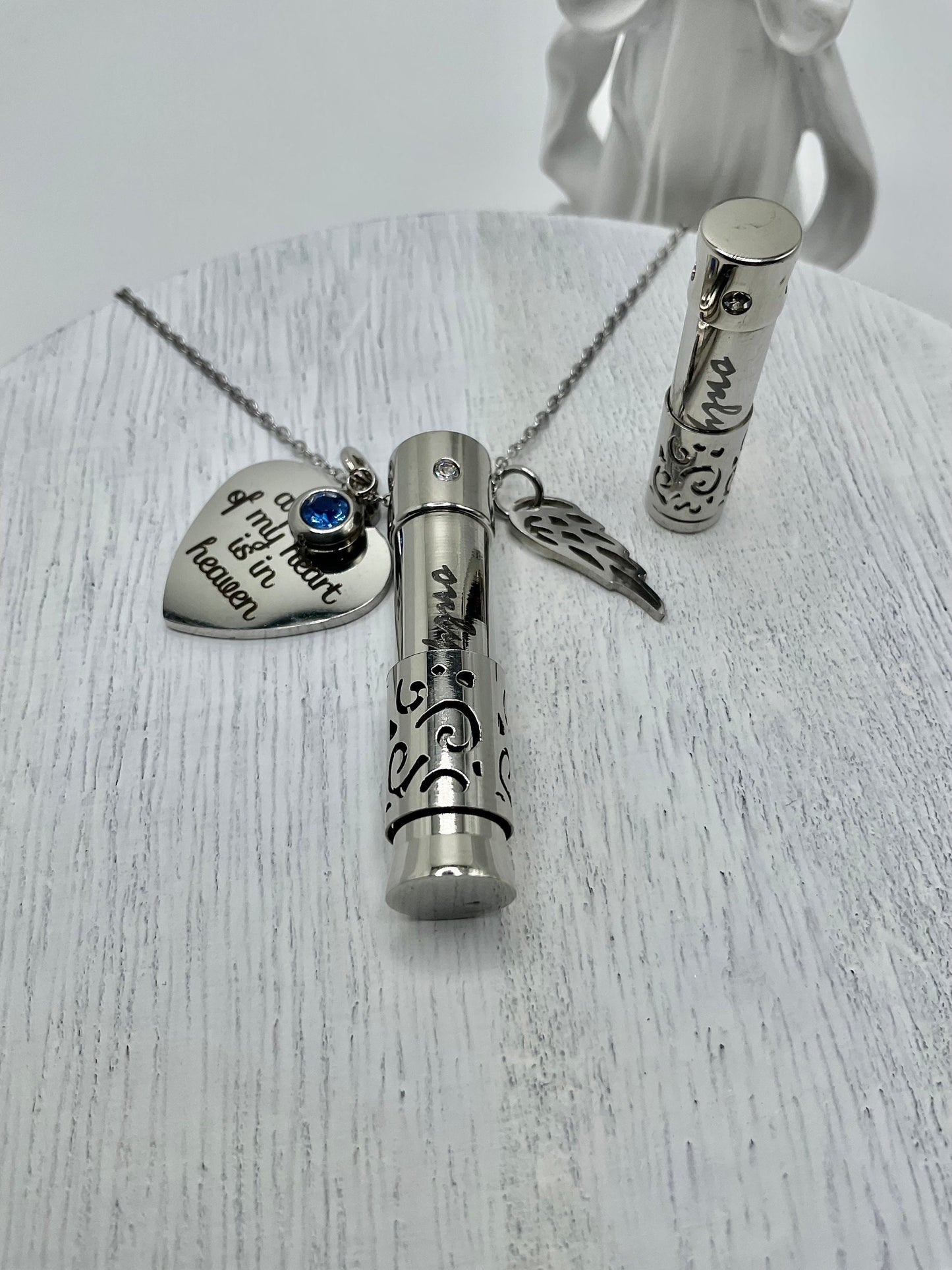 Silver Ash Urn Necklace Charm Birthstone with Personalization for Male or Female Funeral Memorial