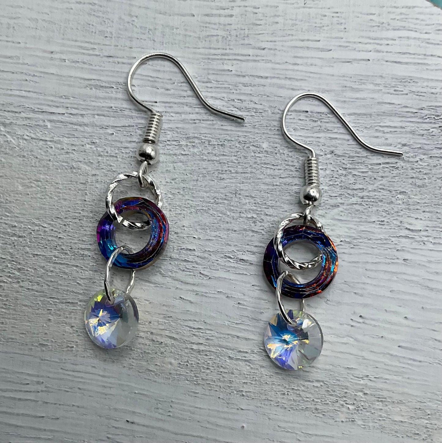 Silver Rainbow Dangle Earrings with Crystal Accents