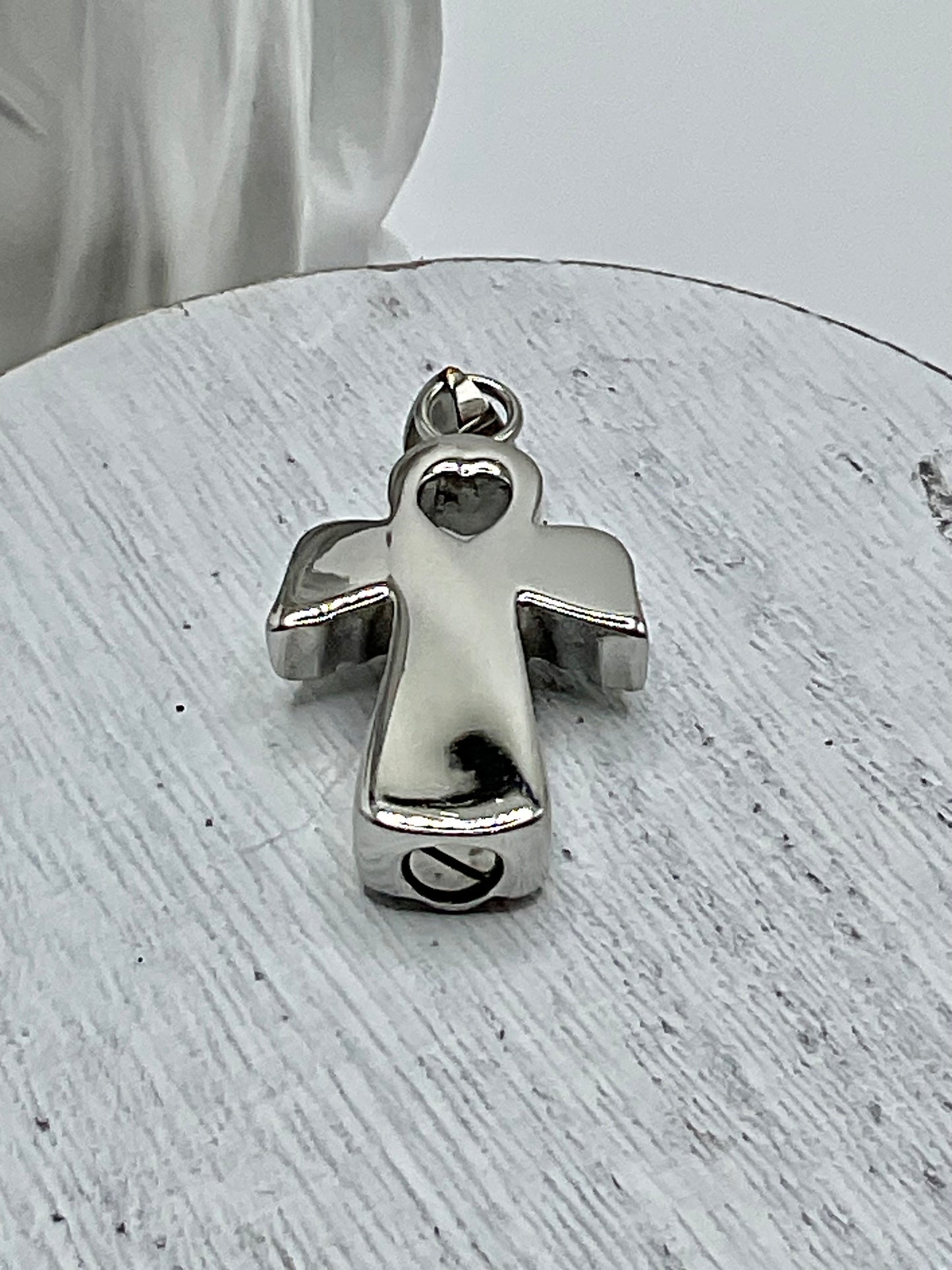 Silver Angel with Rhinestones Ash Urn Necklace Charm Birthstone with Personalization for Male or Female Funeral Memorial