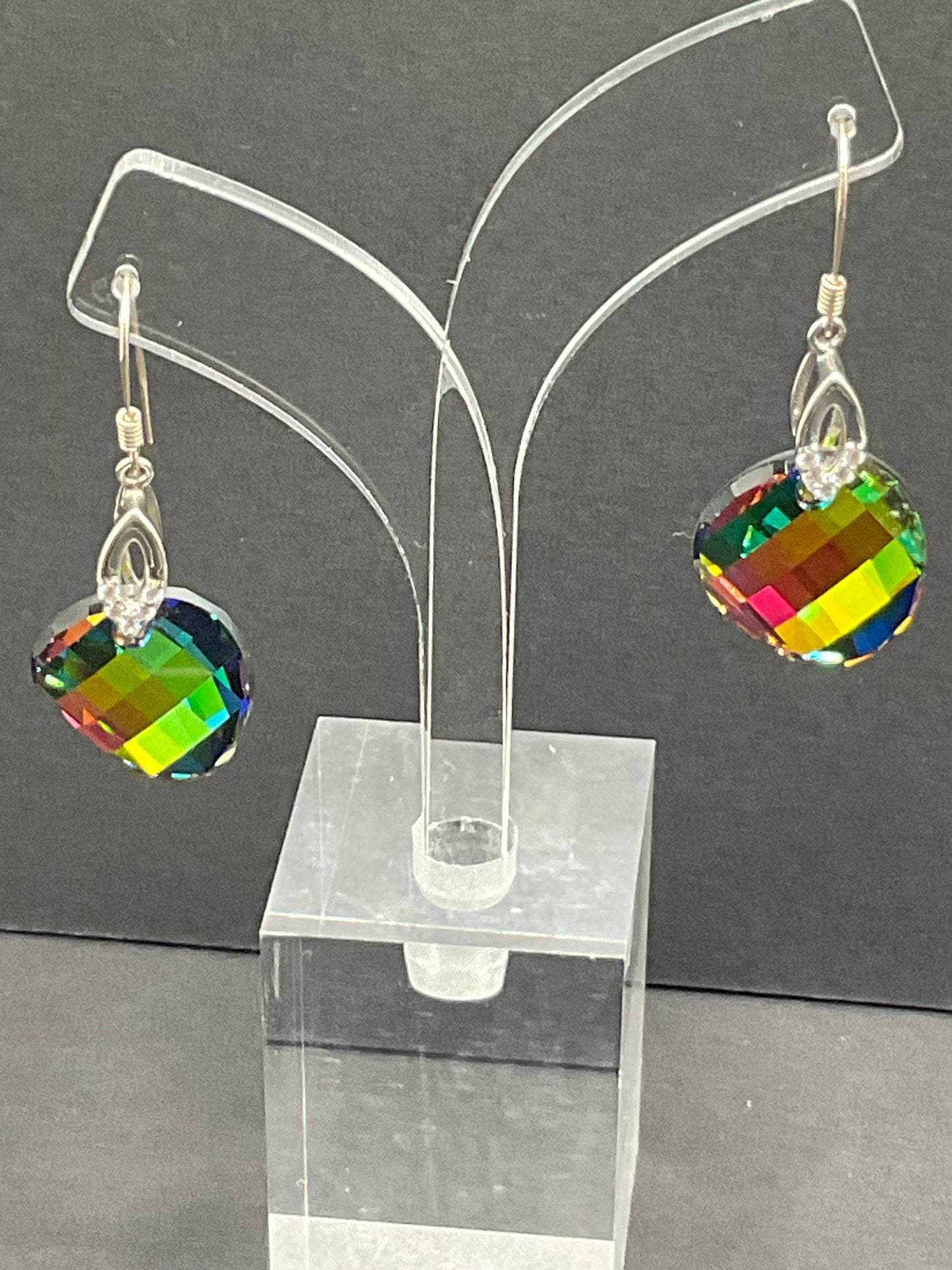 Swarovski Rainbow Dangle Earrings with Diamond Accents