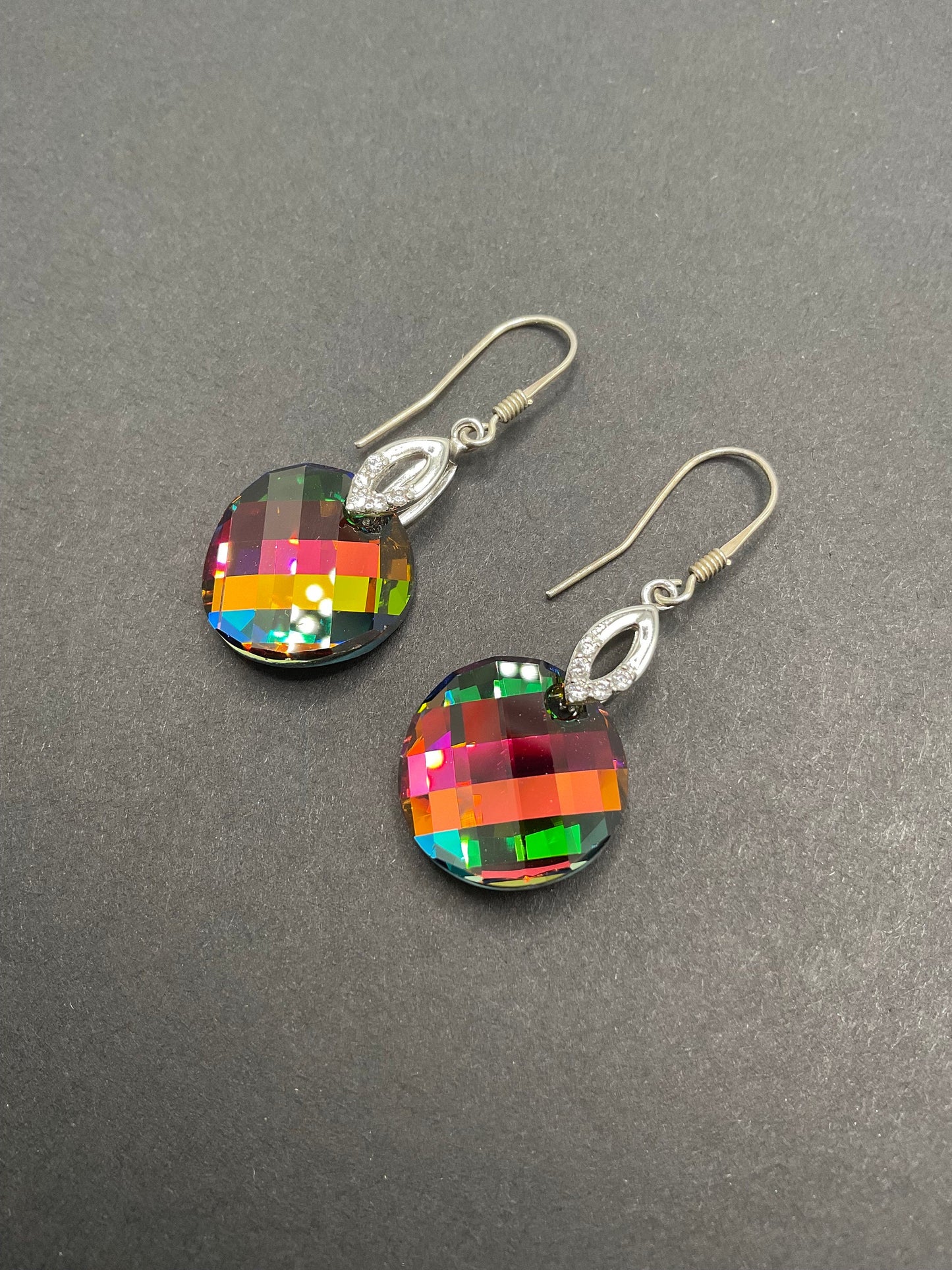 Swarovski Rainbow Dangle Earrings with Diamond Accents