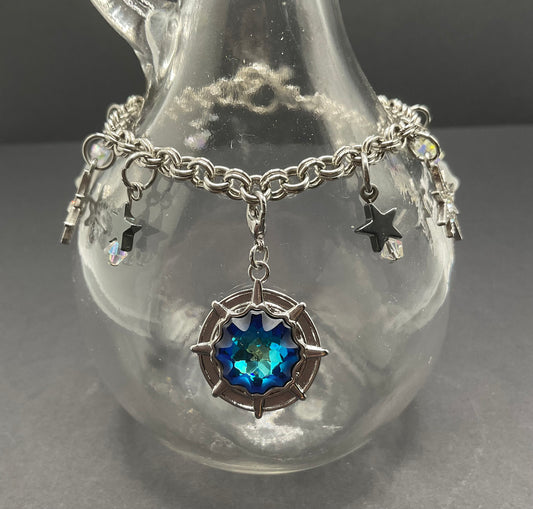 Star Moon Crystal Bracelet -Teal Green Aqua March Birthstone