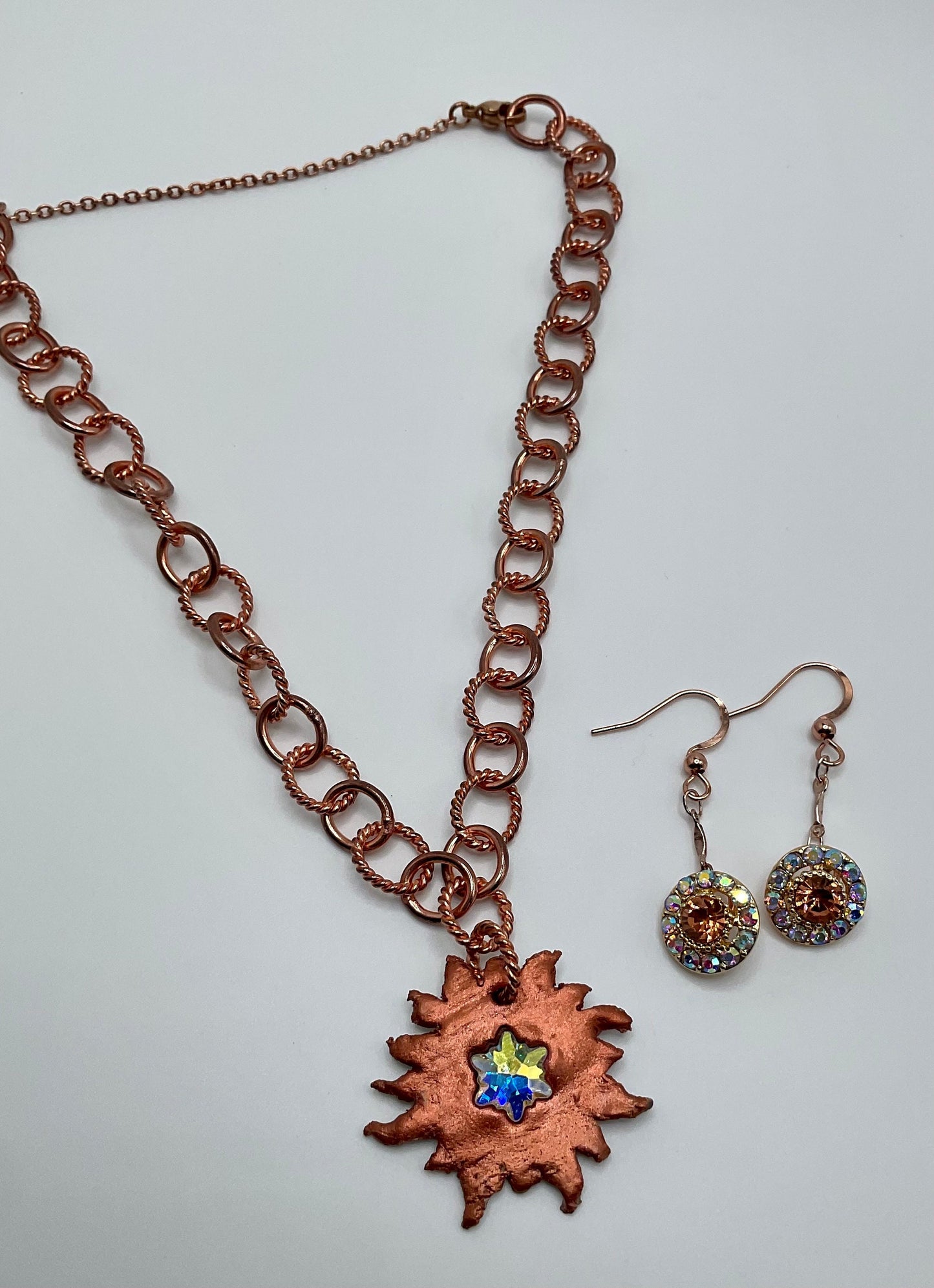 Handmade Star Necklace and Earring Set Bronze Colored With Copper Necklace