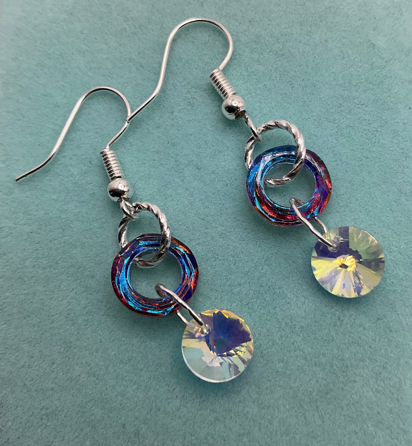 Silver Rainbow Dangle Earrings with Crystal Accents