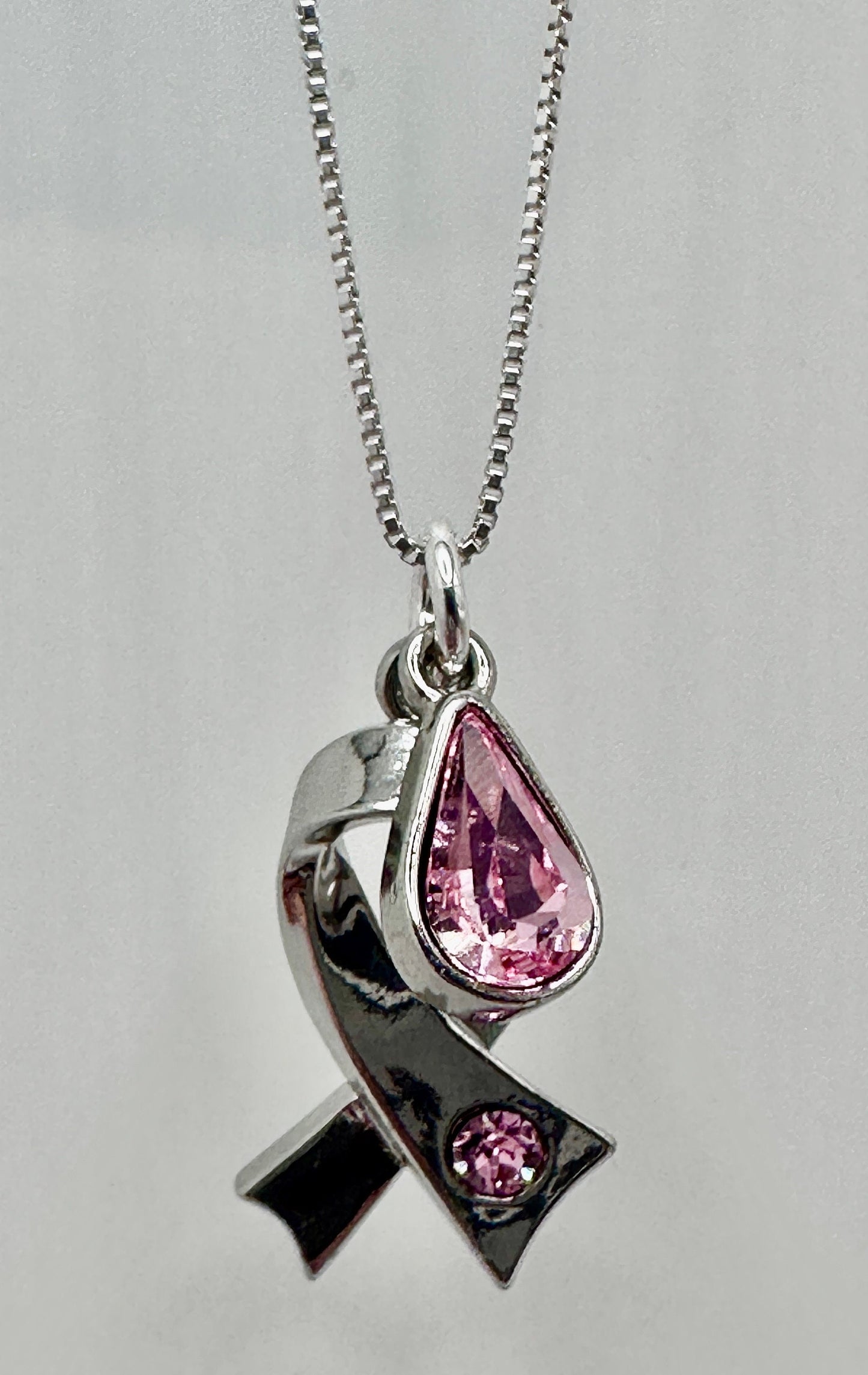 Pink Ribbon / Breast Cancer Necklace / Pendant on an 18” Sterling Silver Necklace