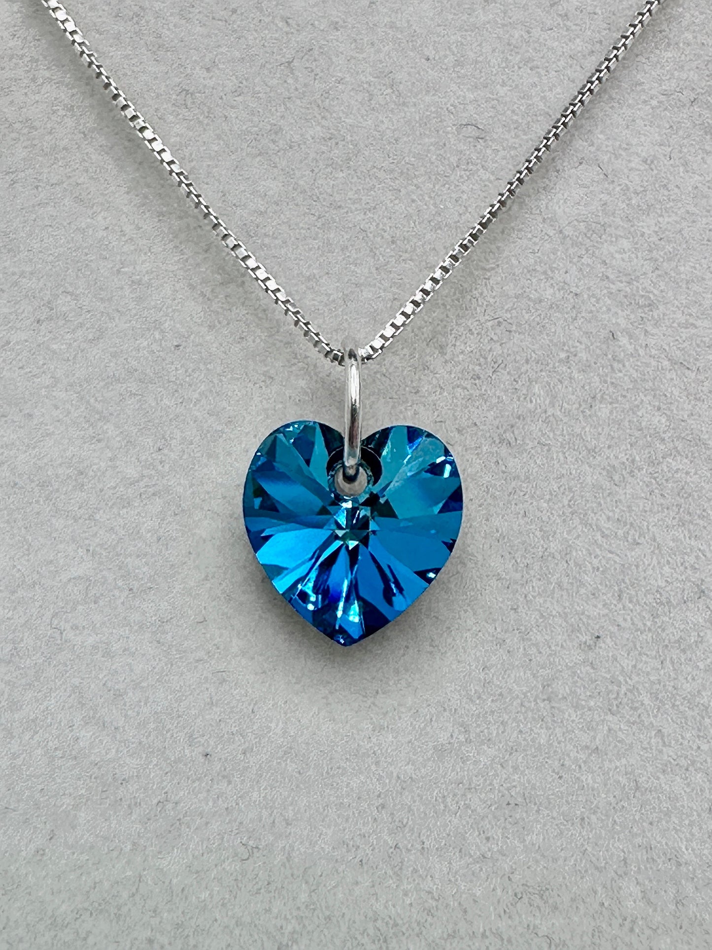 Swarovski Teal / Green Heart Pendant Necklace on 18” Sterling Silver Chain