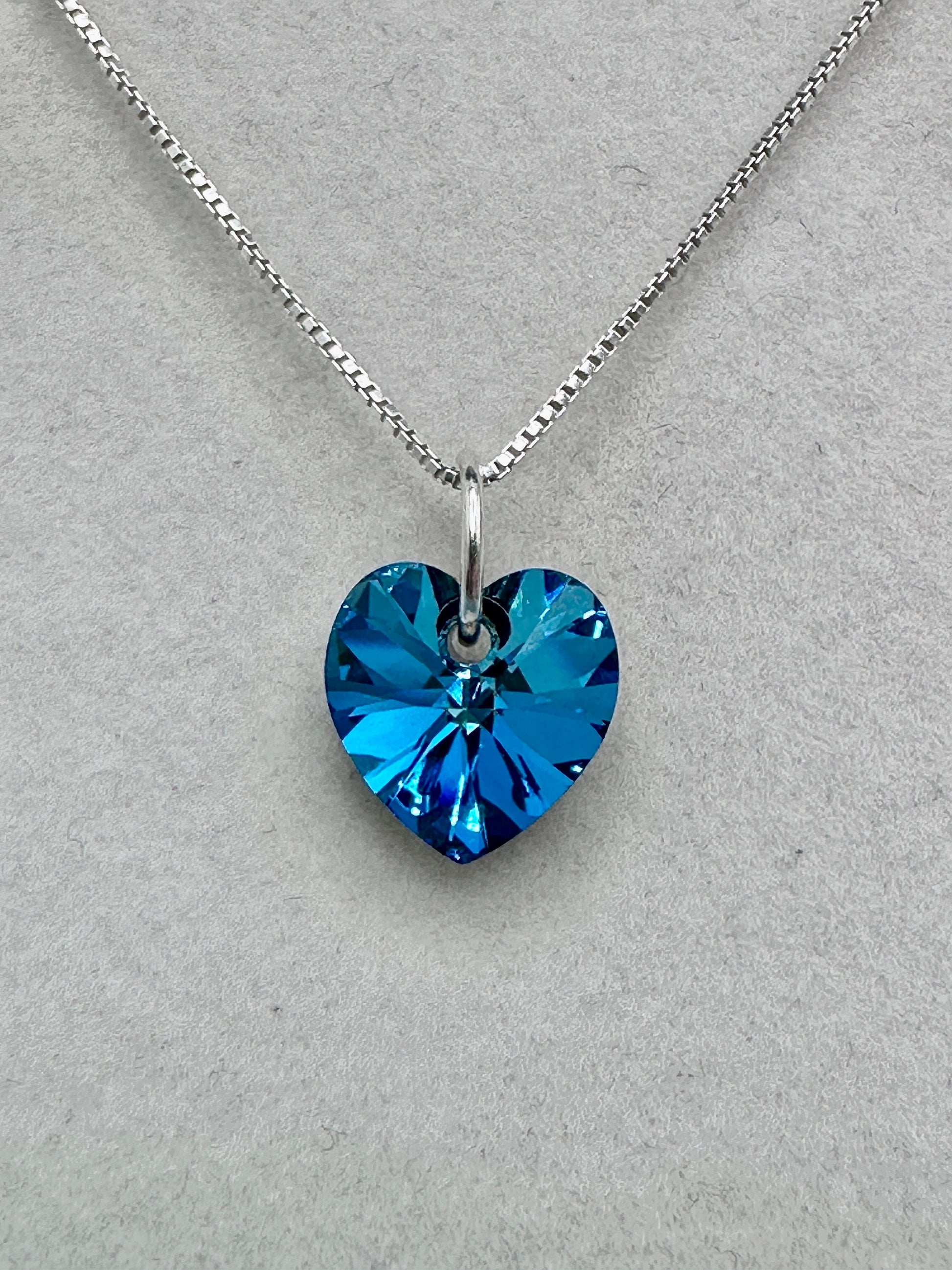 Swarovski Teal / Green Heart Pendant Necklace on 18” Sterling Silver Chain