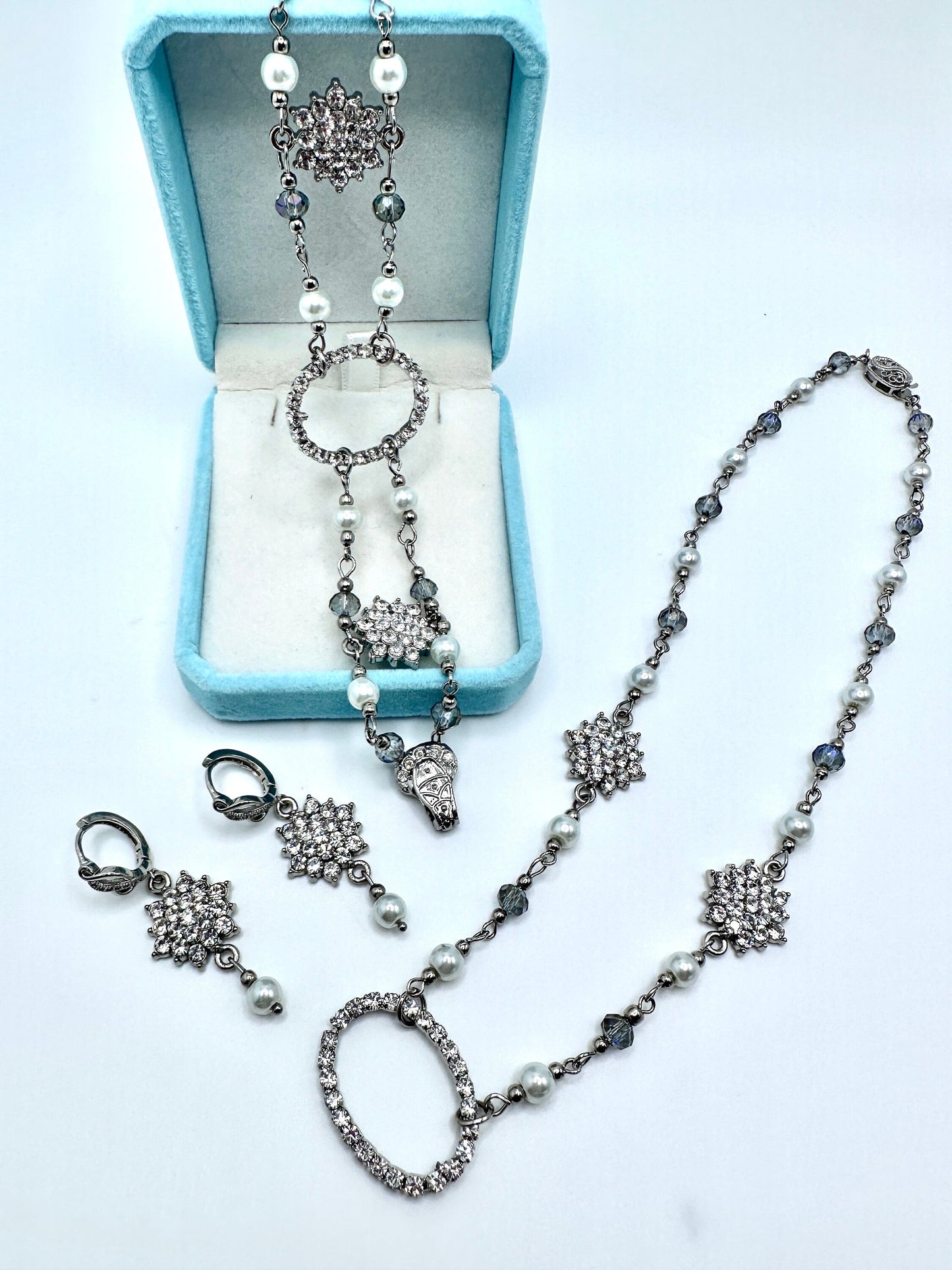 Silver Rhinestone CZ Necklace and Earring Set
