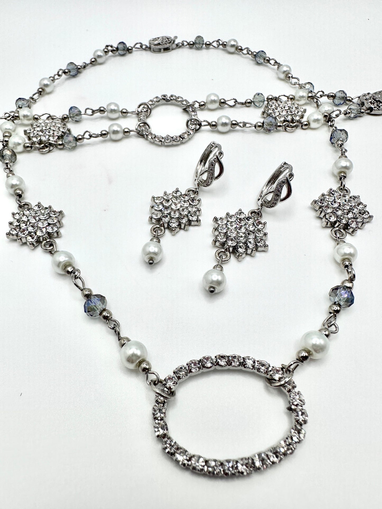 Silver Rhinestone CZ Necklace and Earring Set