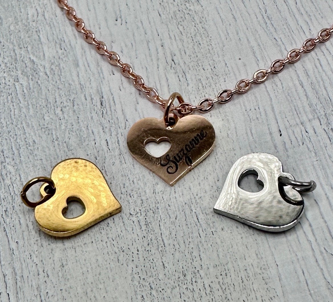 Personalized / Monogrammed Jewelry Heart Shaped Charm Necklace in Gold / Silver / Rose Gold