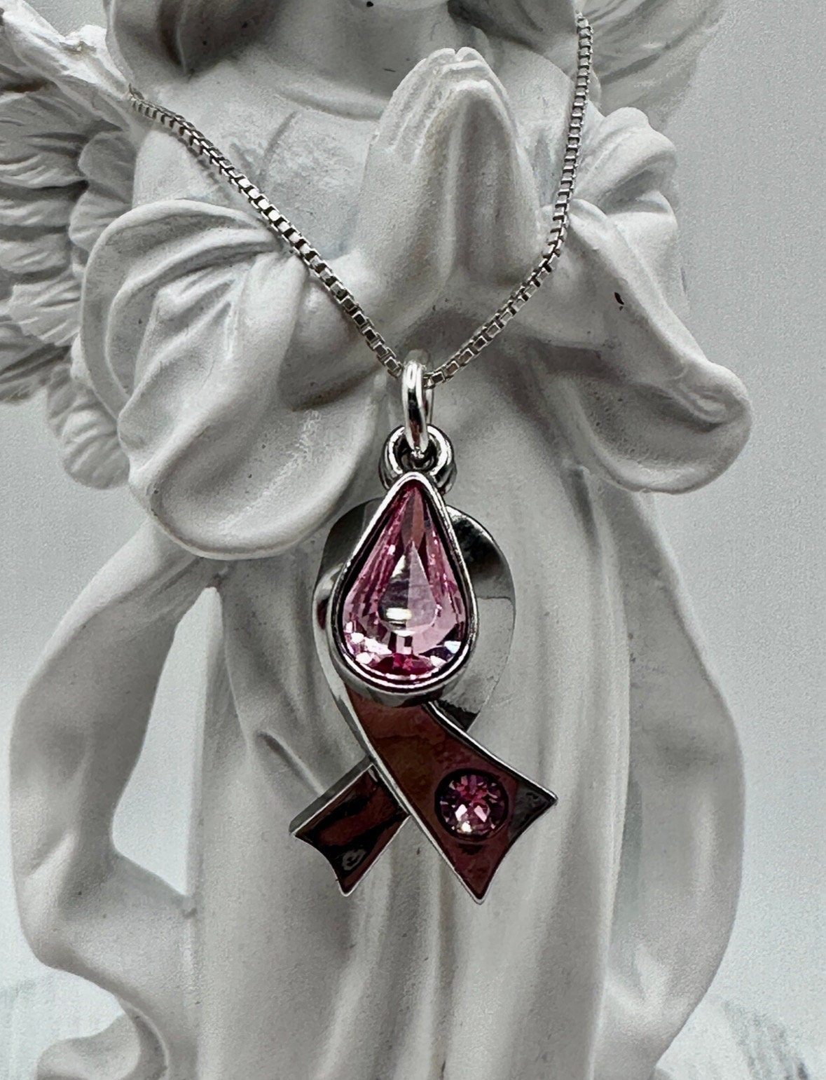 Pink Ribbon / Breast Cancer Necklace / Pendant on an 18” Sterling Silver Necklace