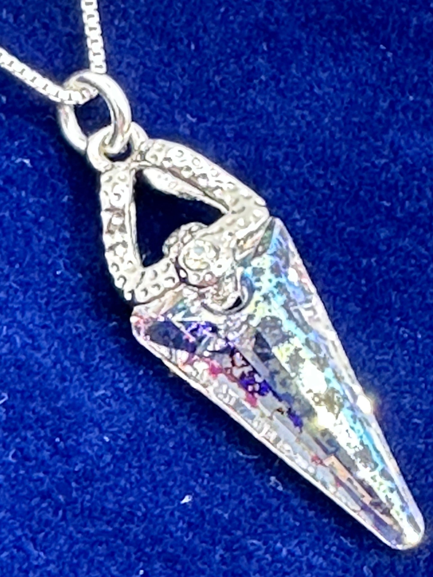 Swarovski Cone Crystal Necklace Pendant on a Sterling Silver 18” Necklace AB / Clear with Rhinestone Accent