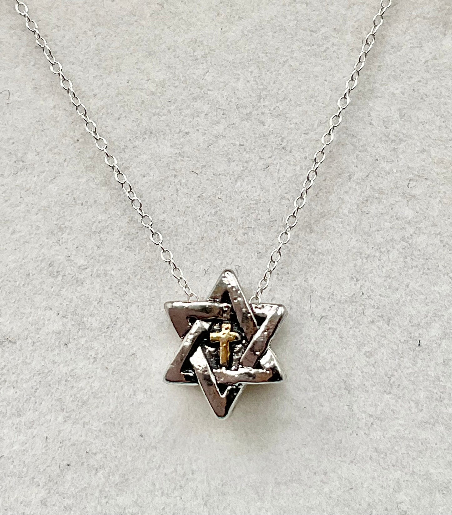 Star of David Cross Christian Religious Necklace on an 18” 925 Sterling Silver Chain