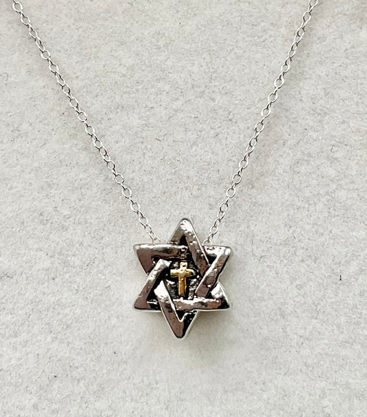 Star of David Cross Christian Religious Necklace on an 18” 925 Sterling Silver Chain