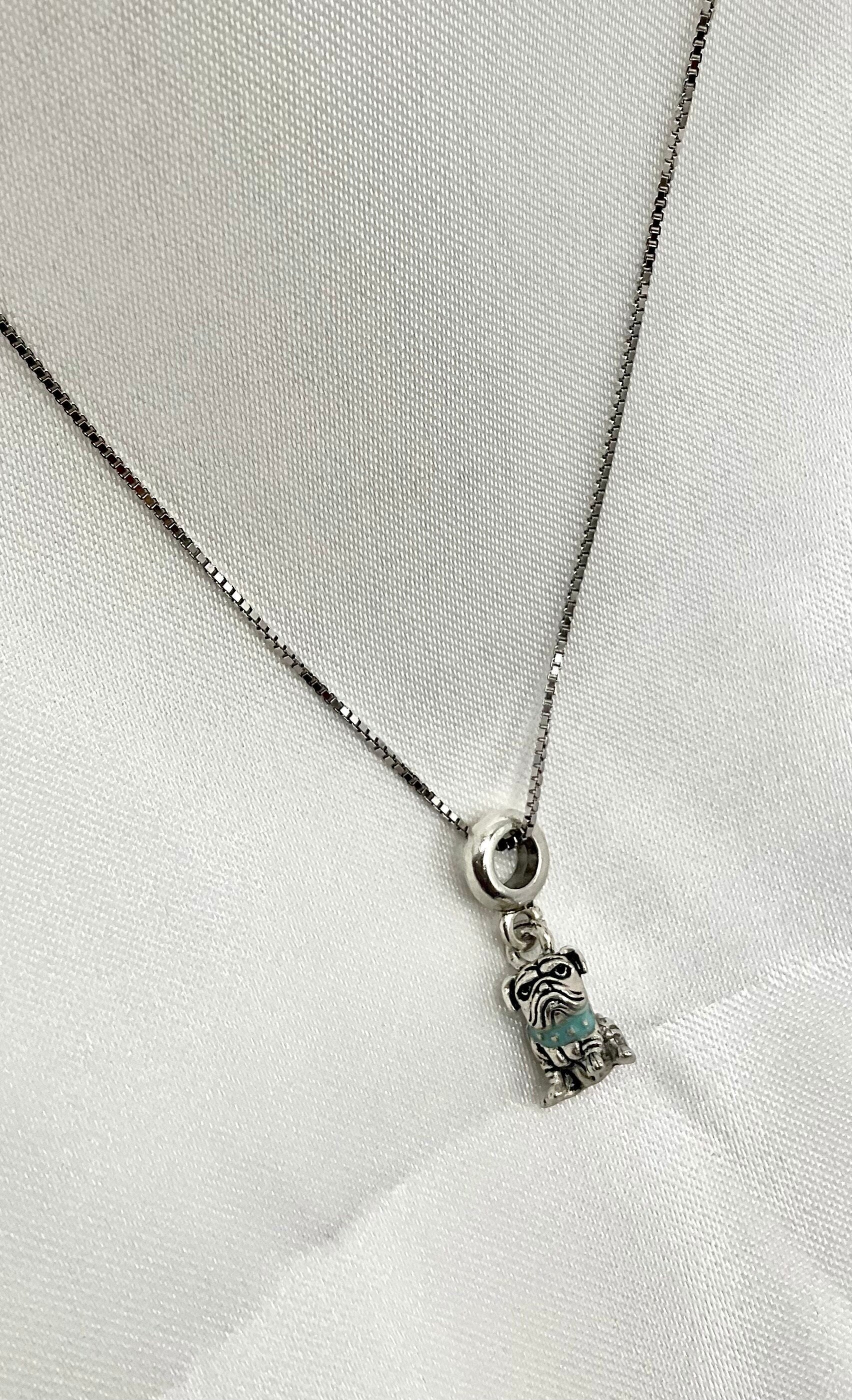 Bulldog Charm Necklace Pendant on an 18” 925 Sterling Silver Box Chain