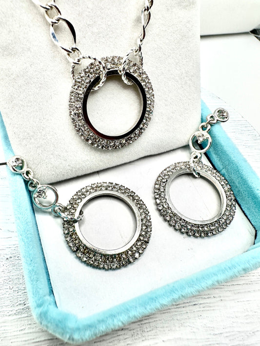 Silver Rhinestone Necklace and Earring Set