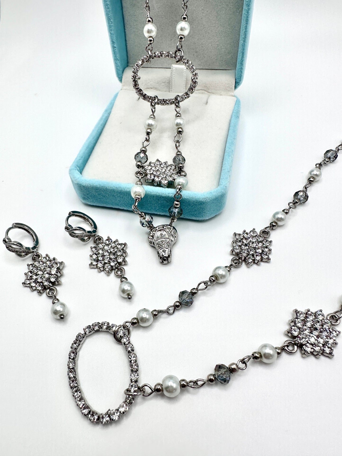 Silver Rhinestone CZ Necklace and Earring Set