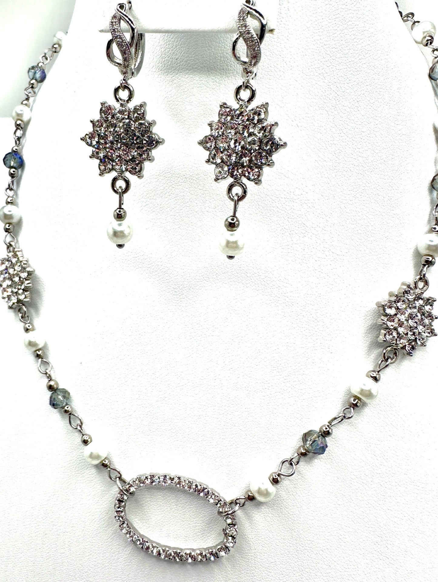 Silver Rhinestone CZ Necklace and Earring Set