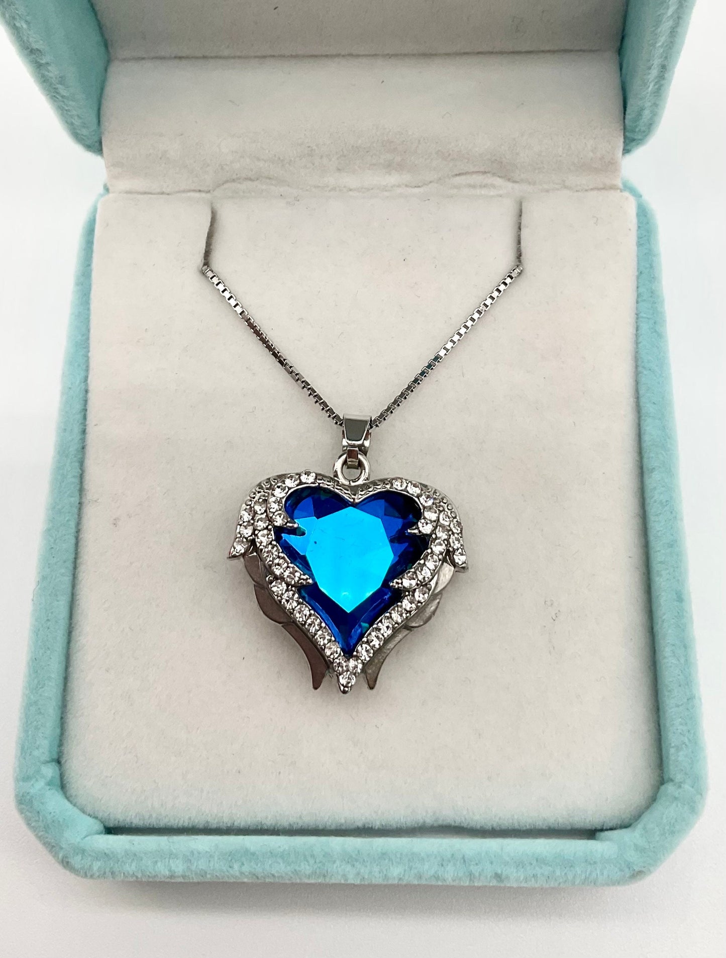 Diamond Rhinestone Heart Pendant Necklace on 18” Sterling Silver Chain