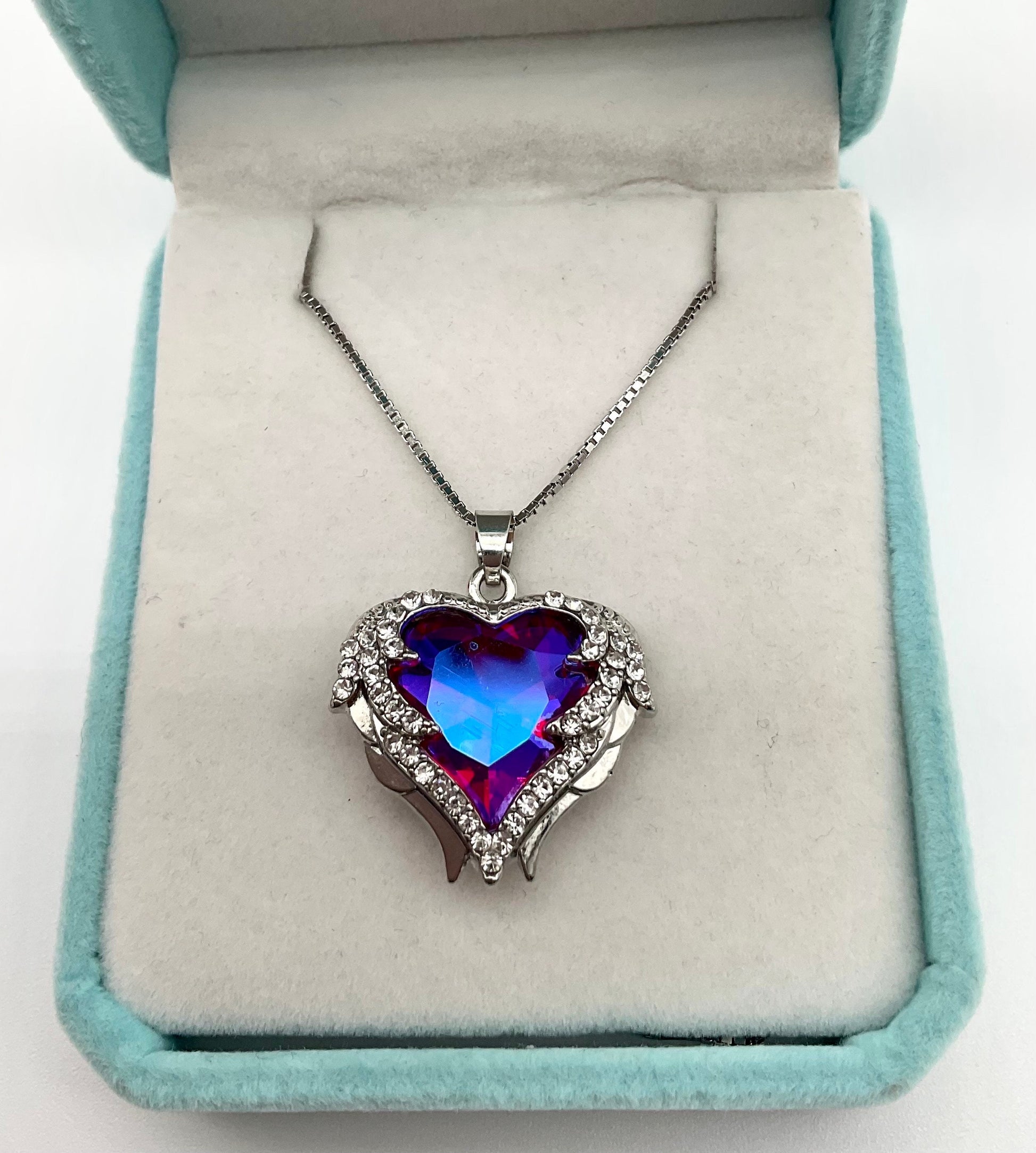 Diamond Rhinestone Heart Pendant Necklace on 18” Sterling Silver Chain