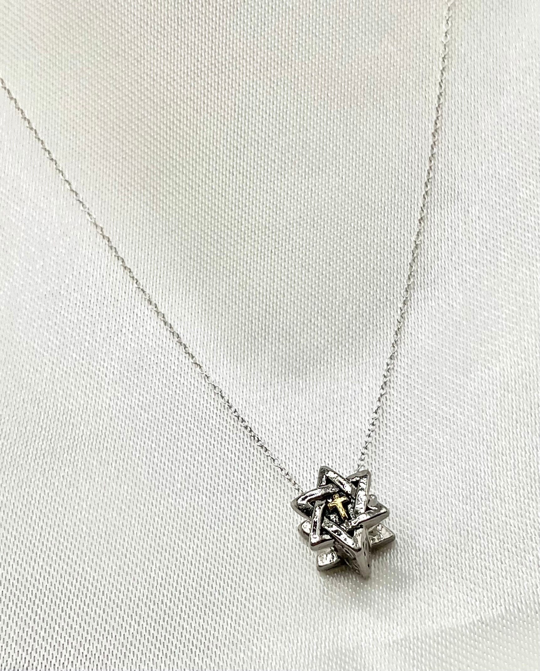 Star of David Cross Christian Religious Necklace on an 18” 925 Sterling Silver Chain