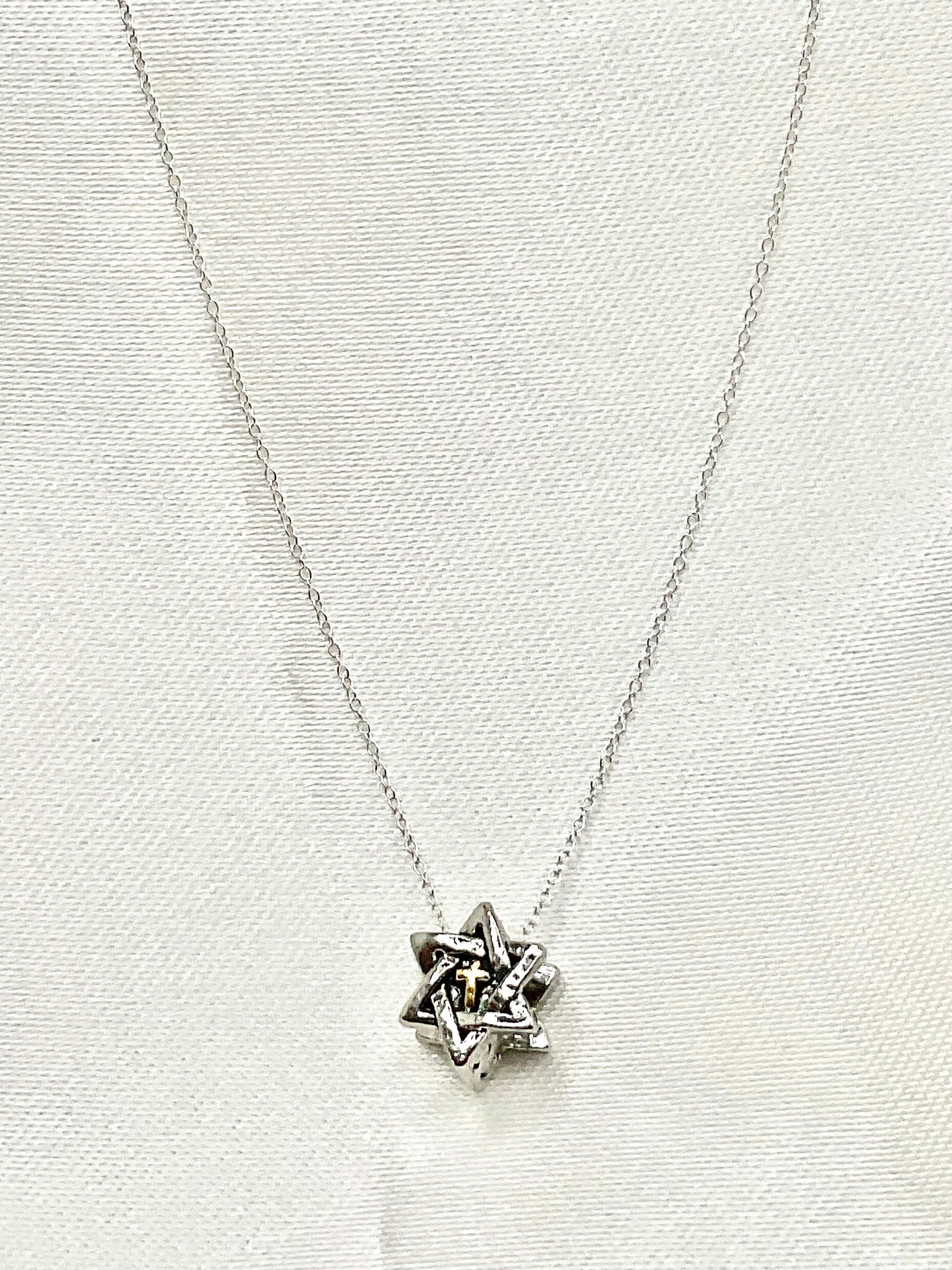 Star of David Cross Christian Religious Necklace on an 18” 925 Sterling Silver Chain