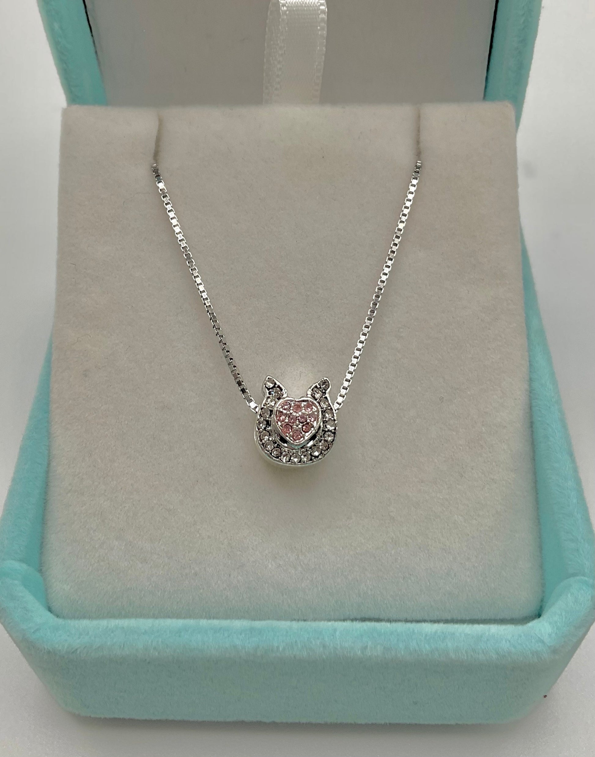 Pink Tulip Rhinestone Necklace Pendant on an 18” Sterling Silver Box Chain
