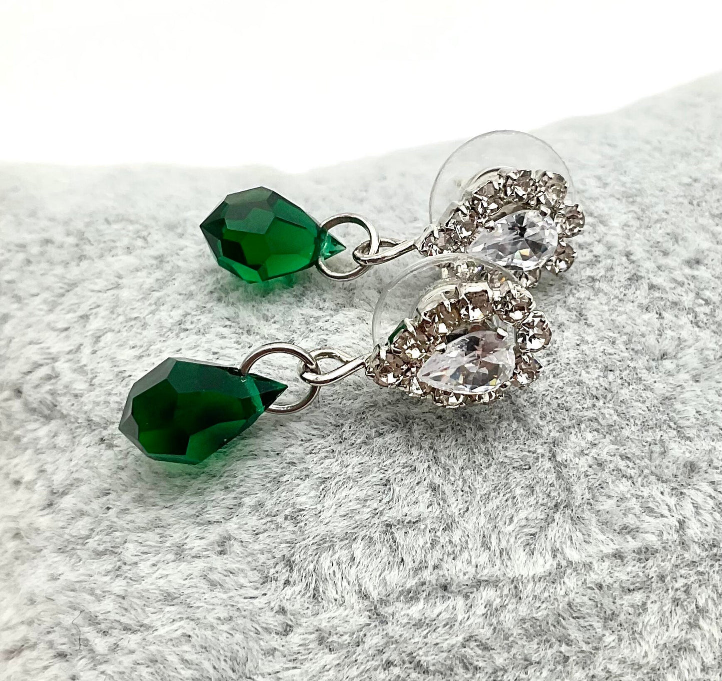 Silver Emerald Green May Birthstone Swarovski Crystal Drop Dangle Earrings Christmas Jewelry