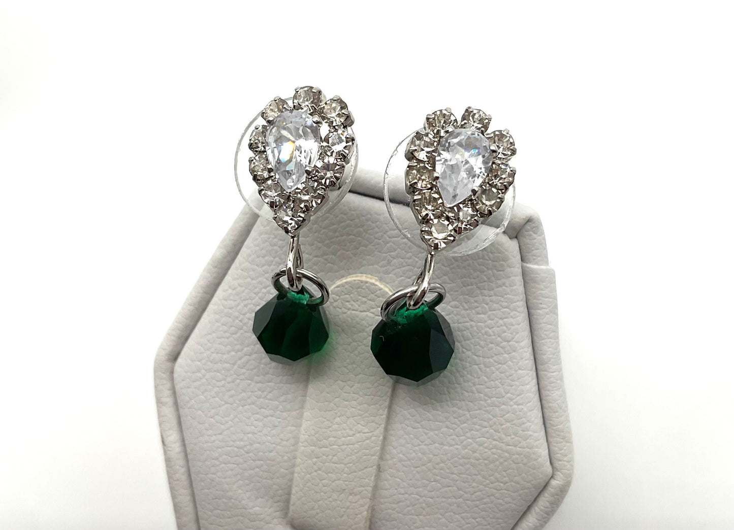 Silver Emerald Green May Birthstone Swarovski Crystal Drop Dangle Earrings Christmas Jewelry