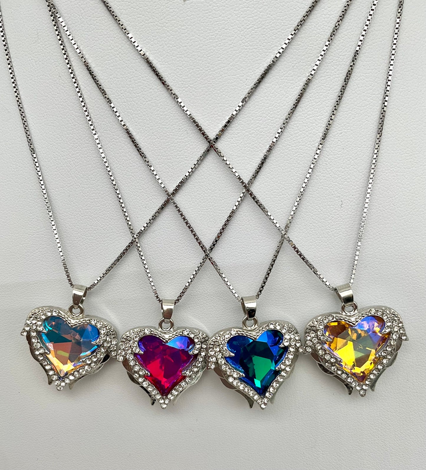 Diamond Rhinestone Heart Pendant Necklace on 18” Sterling Silver Chain