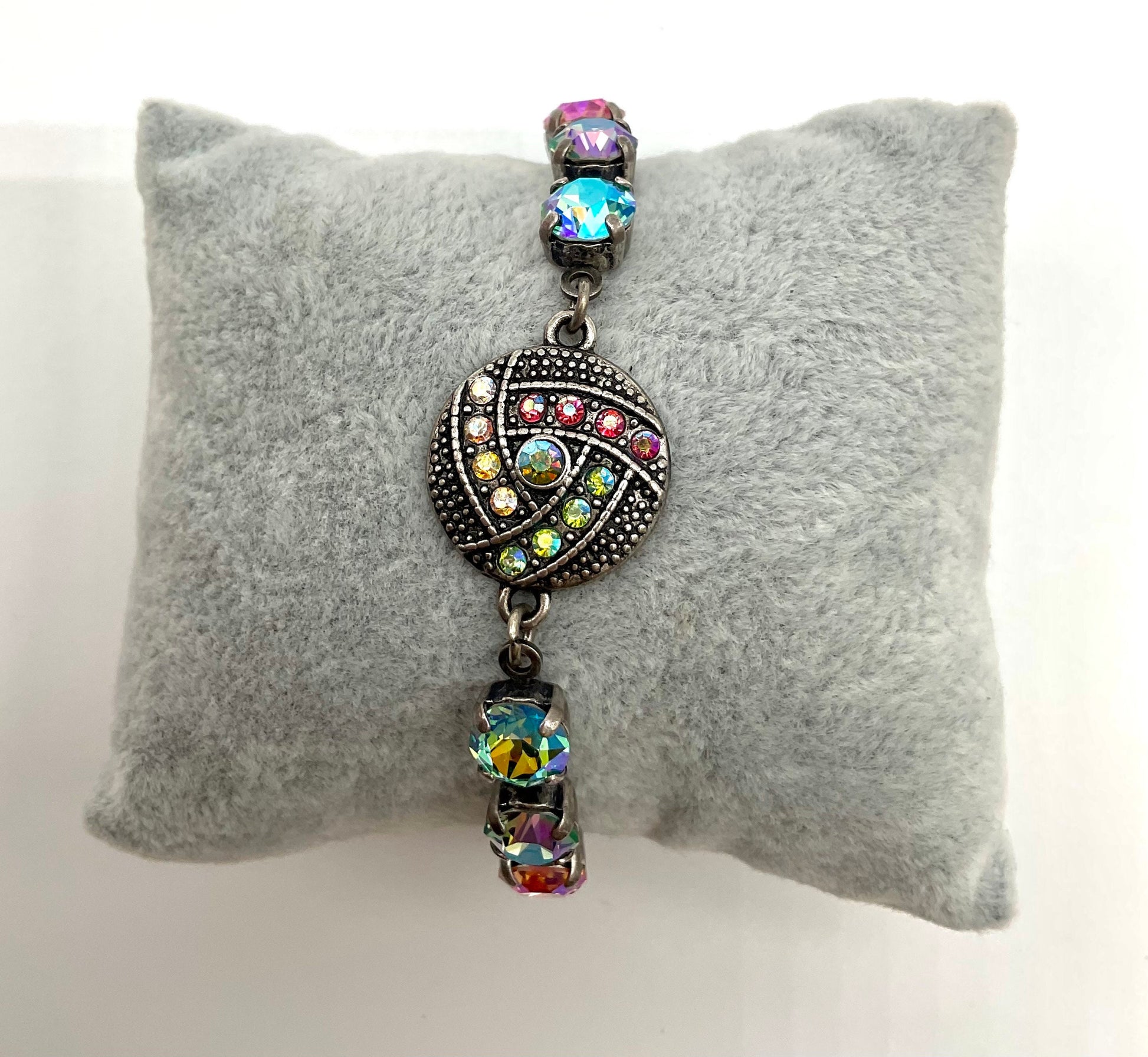 AB Multi Colored Crystal Swarovski Accent Antique Silver Bracelet Adjustable Length