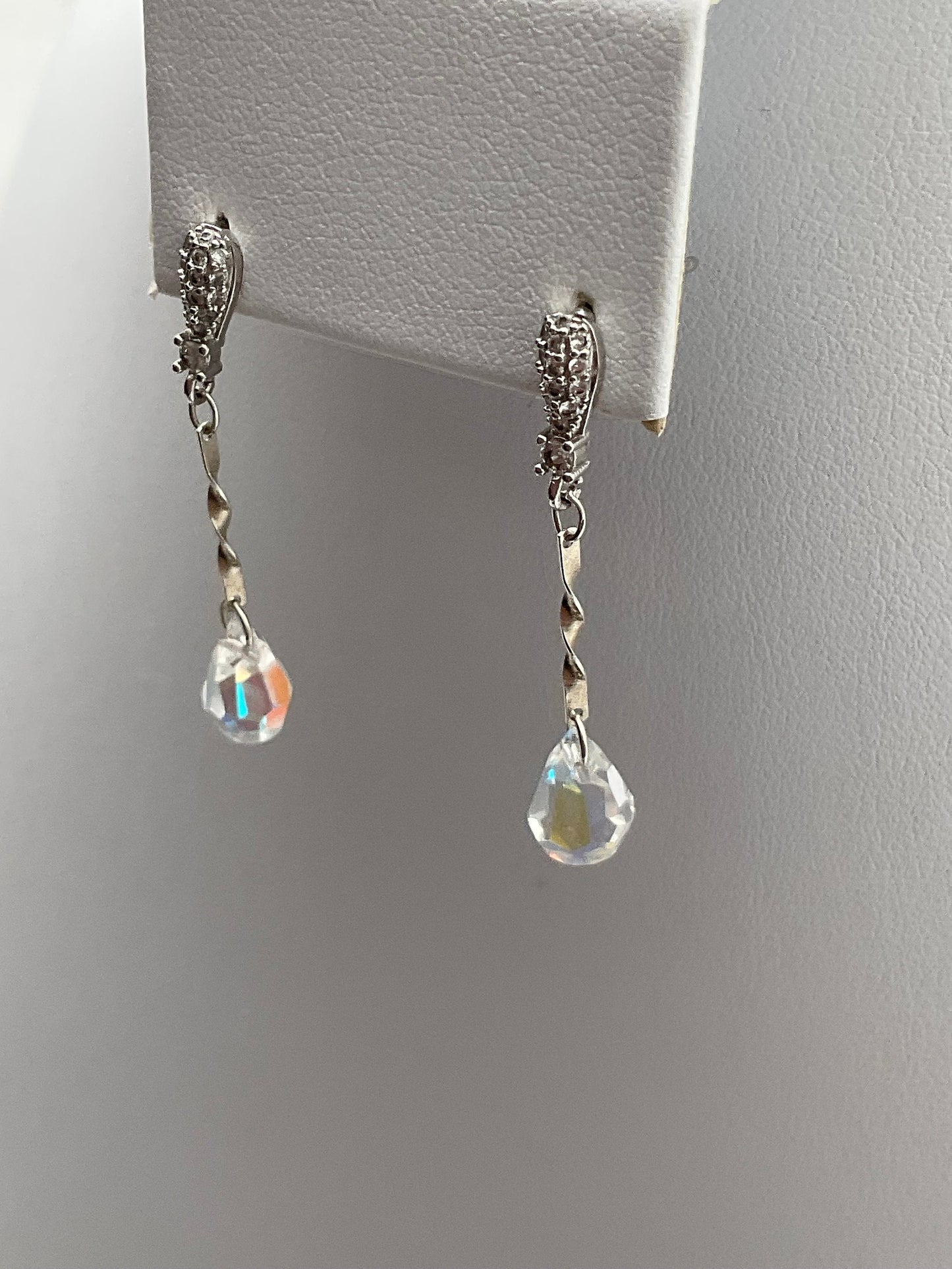 Silver Swarovski Crystal Drop Dangle Earrings AB with Rhinestone Accent Earrings