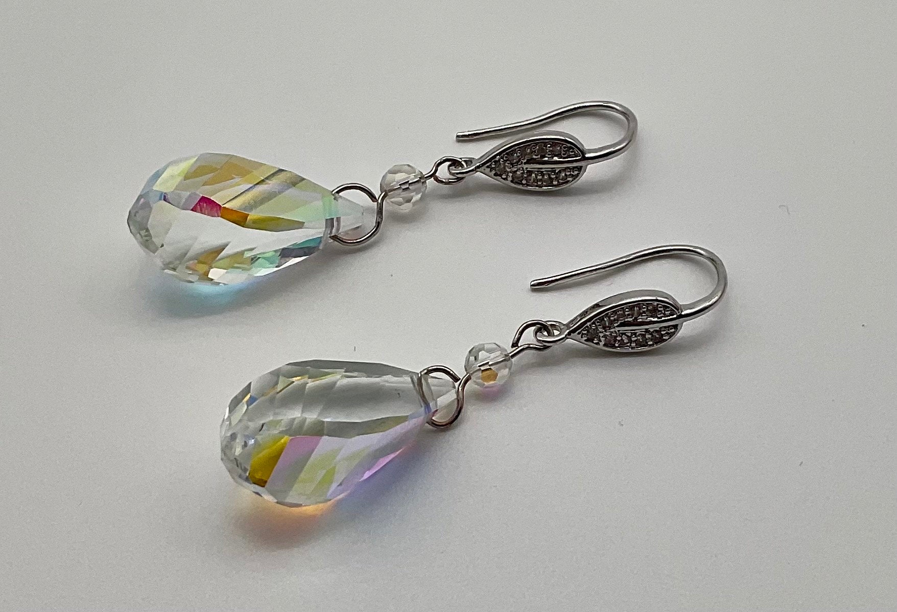 Silver Swarovski Teardrop Crystal Drop Dangle Earrings AB Earrings