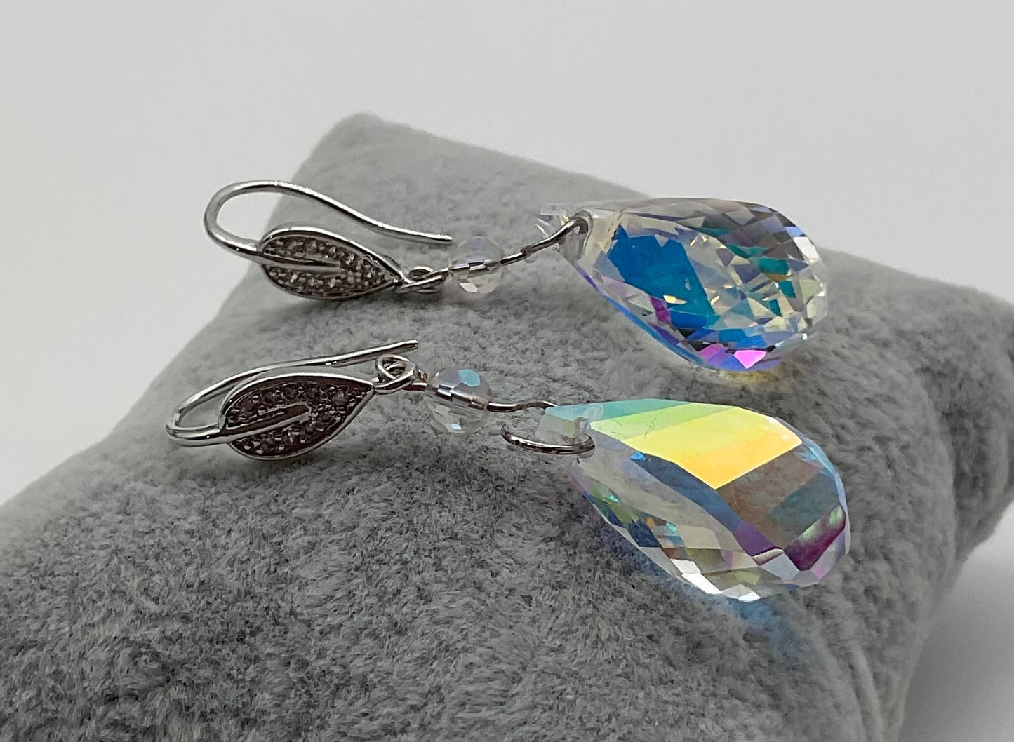 Silver Swarovski Teardrop Crystal Drop Dangle Earrings AB Earrings